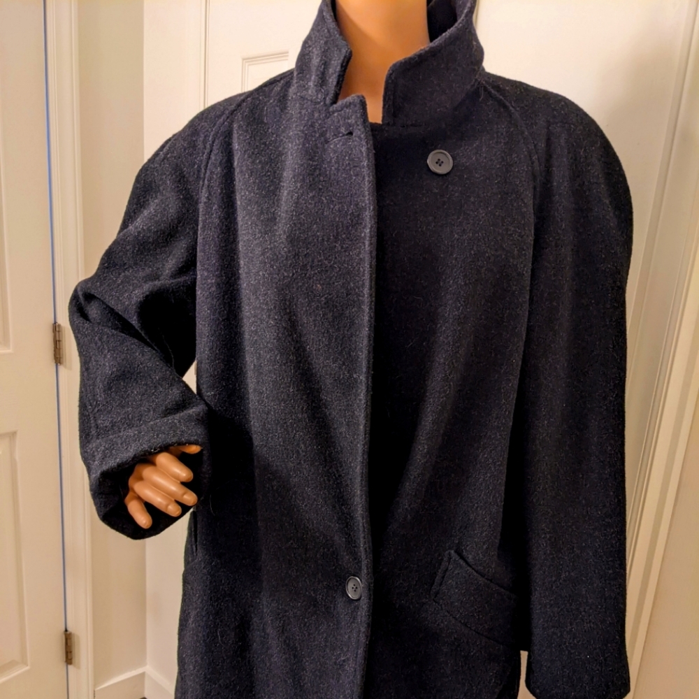 Vintage black wool coat, knee length